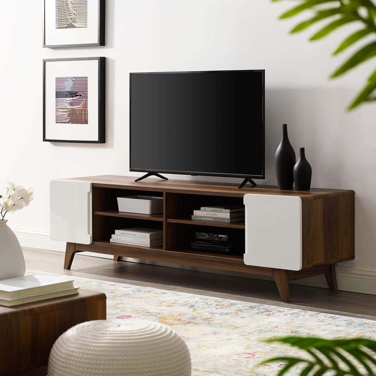 Mid-Century Modern TV Console in Walnut White