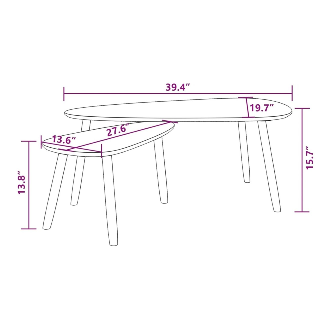 2-Piece Coffee Table Set with Solid Pinewood Legs - Image 2