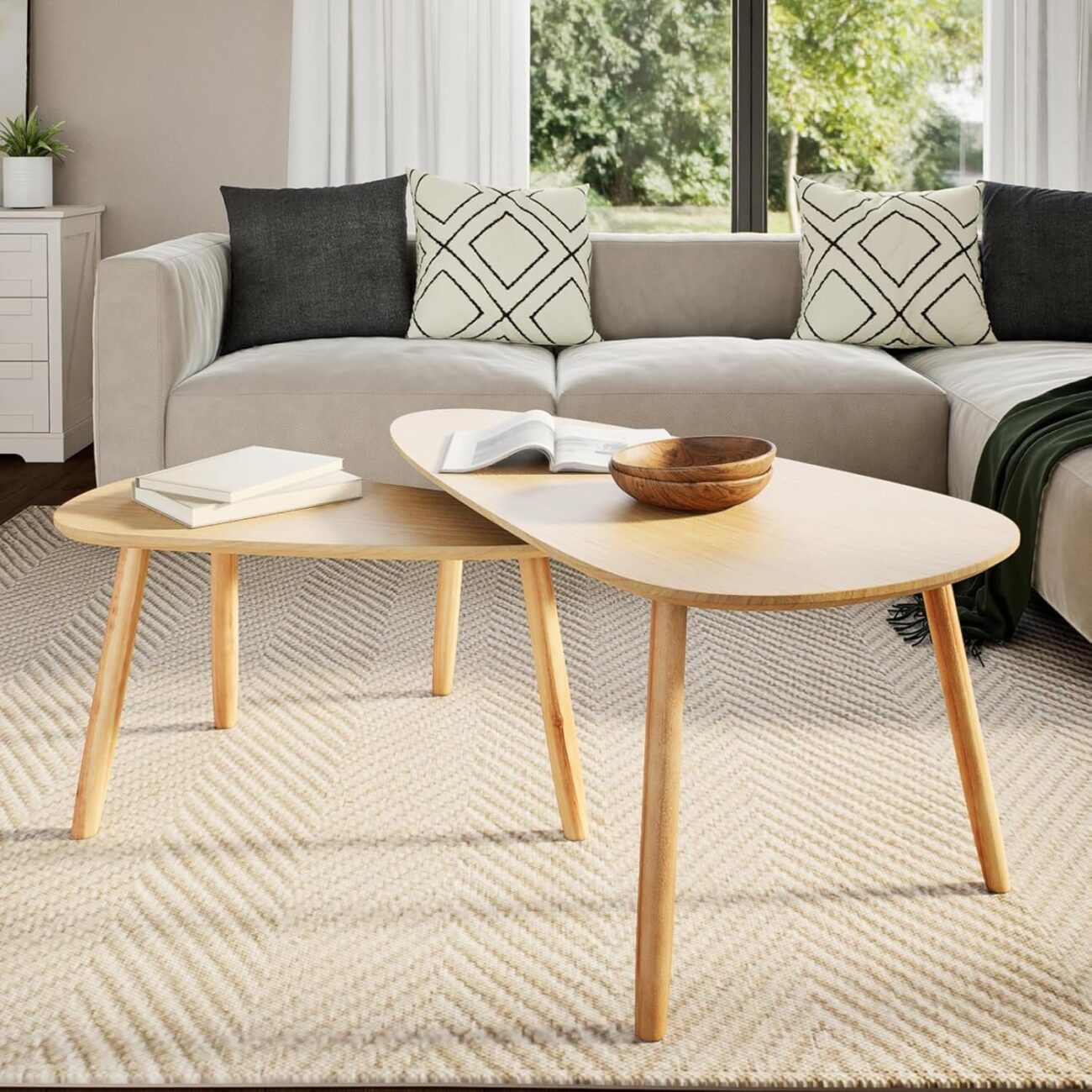 2-Piece Coffee Table Set with Solid Pinewood Legs - Image 3