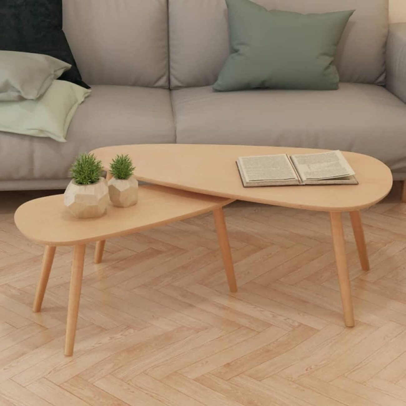 2-Piece Coffee Table Set with Solid Pinewood Legs - Image 4