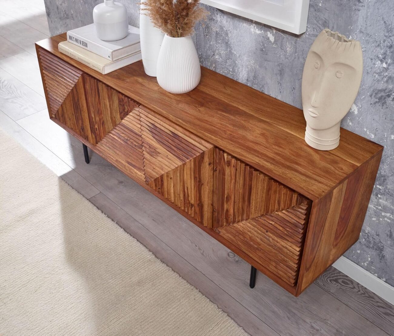 4-Door Side Board with Legs in Brown Furniture - Image 2