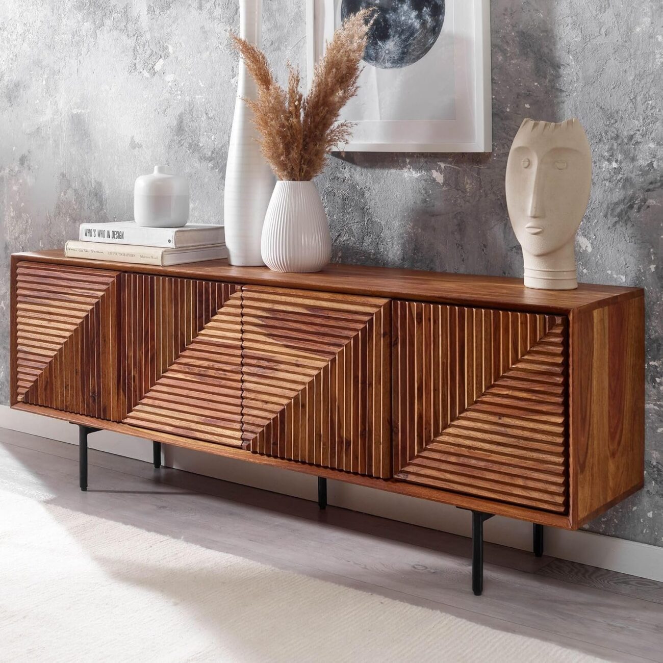 4-Door Side Board with Legs in Brown Furniture