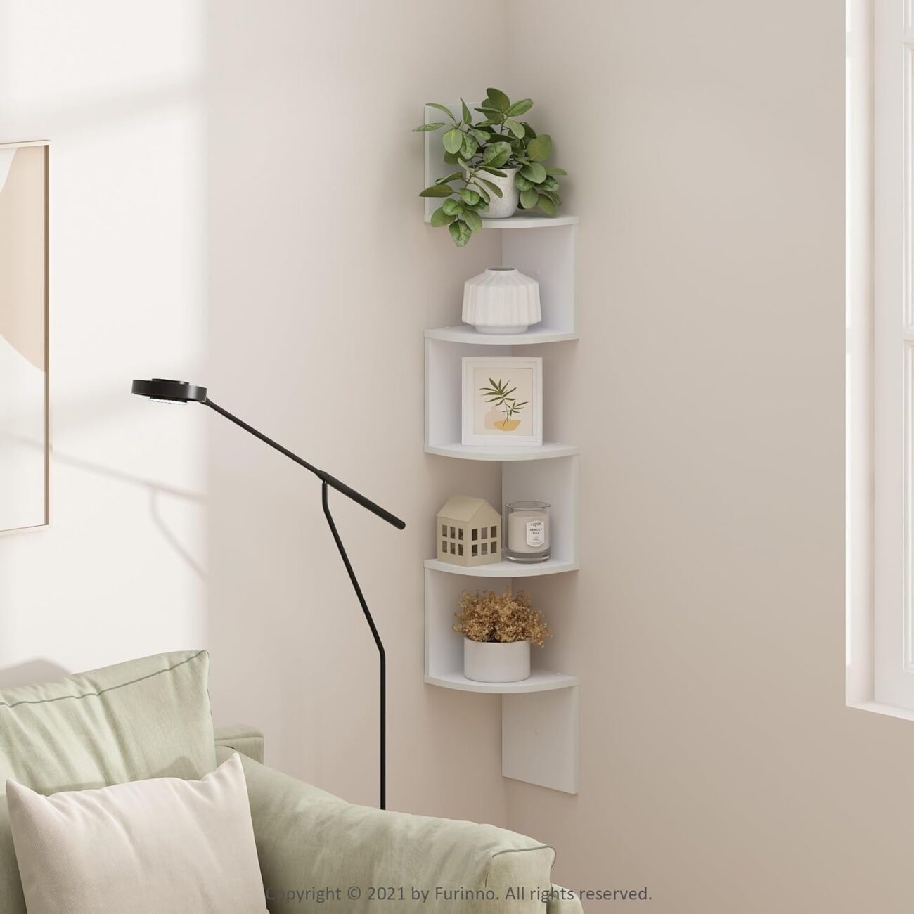 5-Tier Wall Mount Floating Radial Corner Shelf