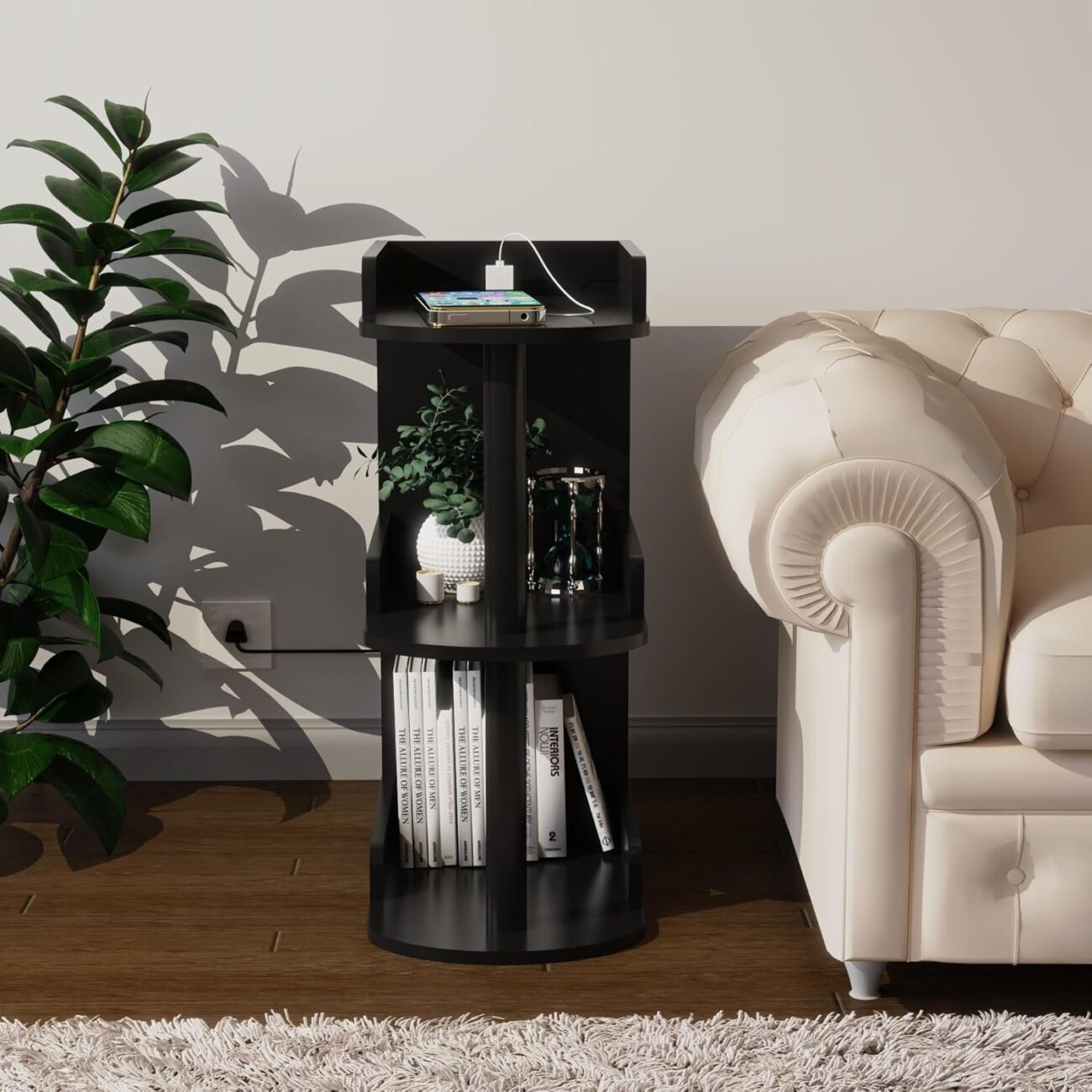 Bedside Table E Shaped End Table for Couch