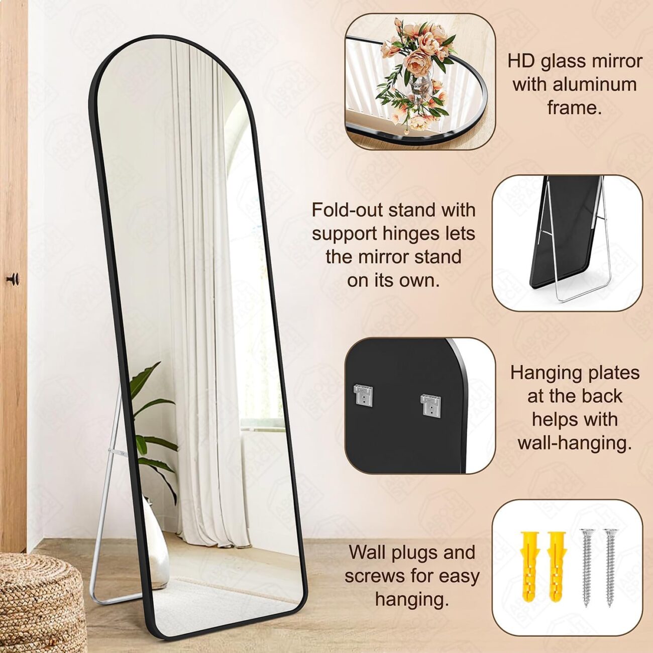 Cheval Mirror for Wall - 5 Feet Arch Mirror for Bedroom - Image 4