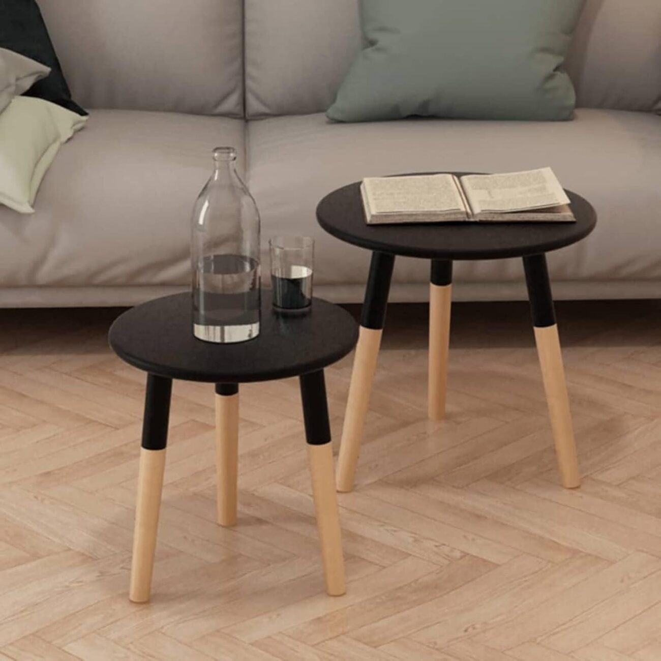 Coffee Table Desk - Set 2 Pieces Solid Pinewood Black