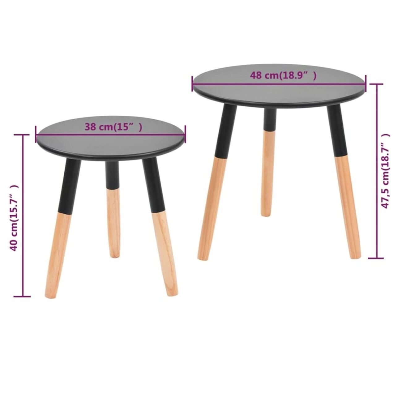 Coffee Table Desk - Set 2 Pieces Solid Pinewood Black - Image 2