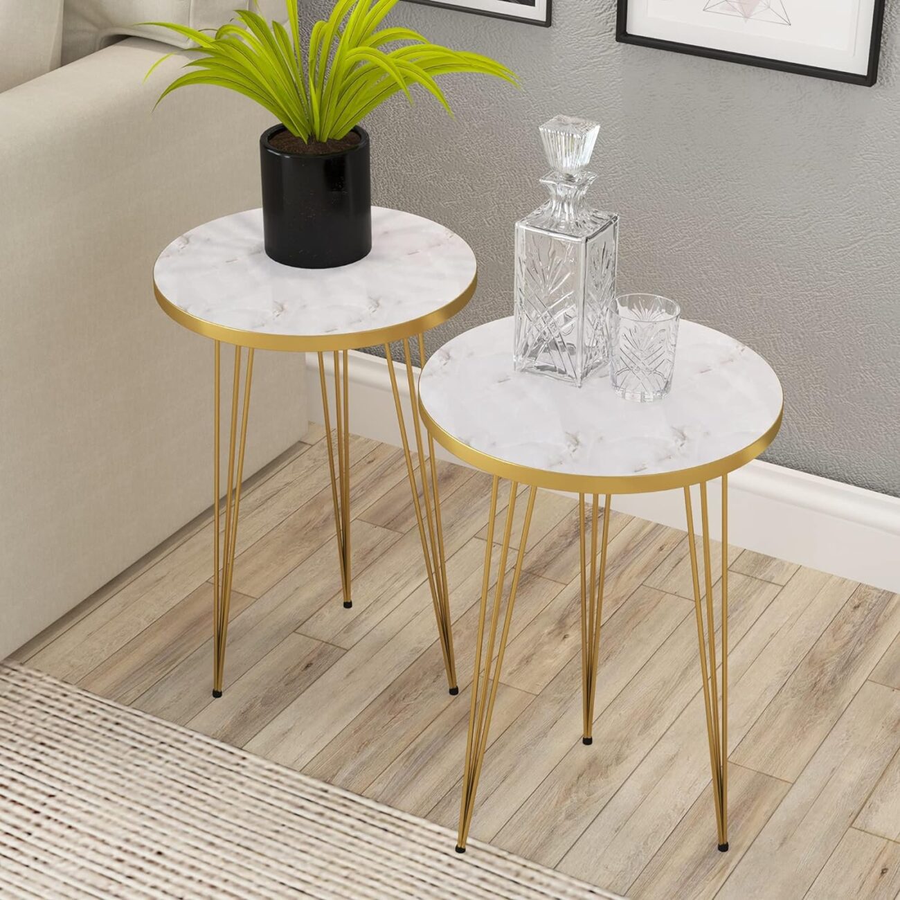 White Marble Look Nesting Tables with Gold Metal Legs - Image 3
