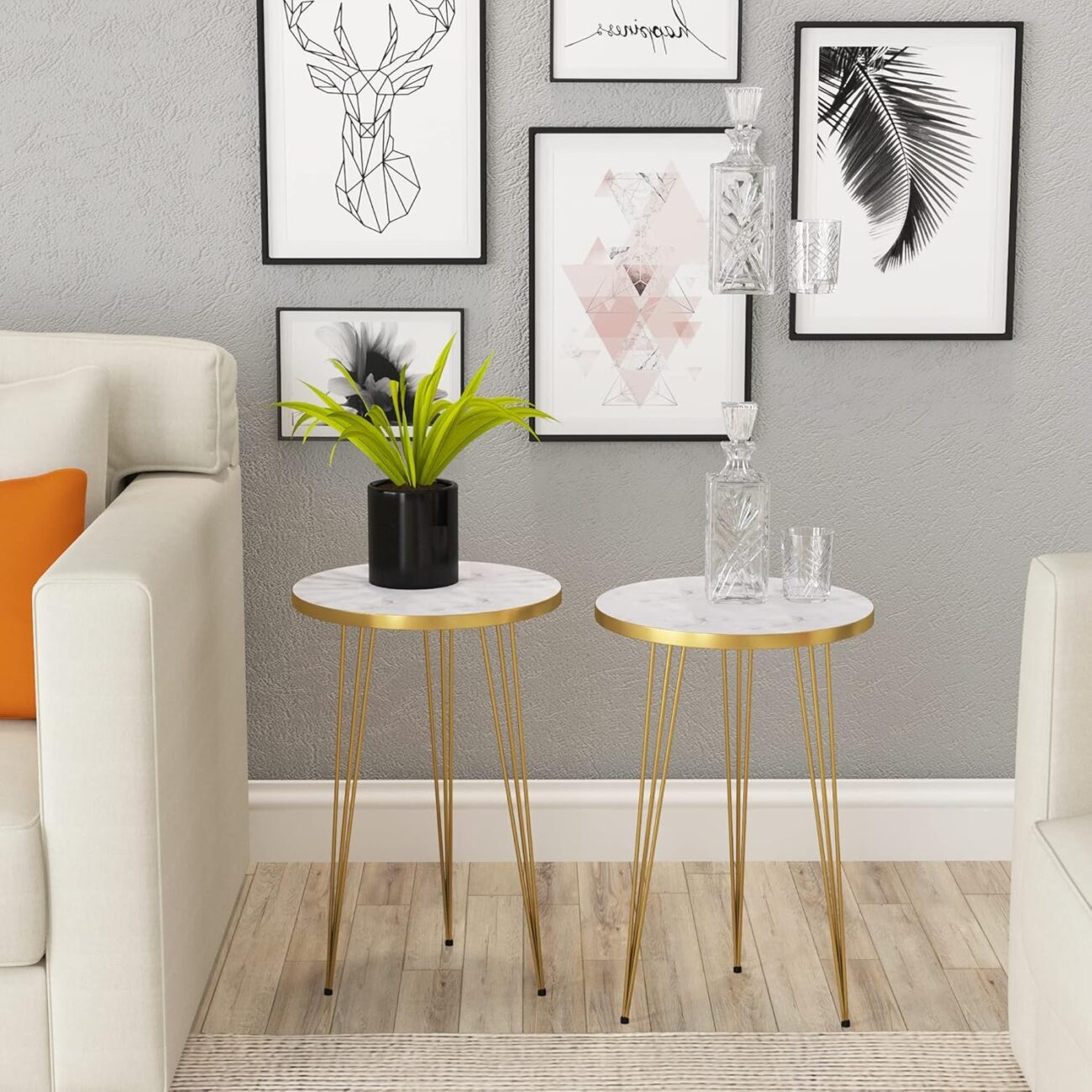 White Marble Look Nesting Tables with Gold Metal Legs