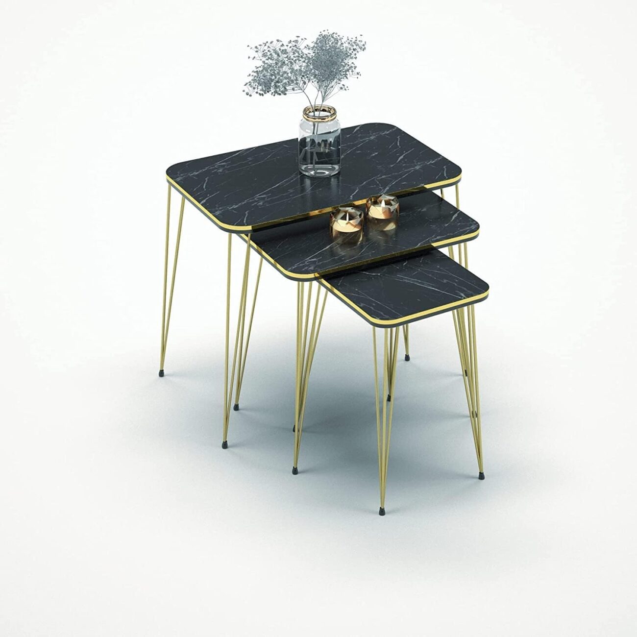 Marble Nesting Coffee Tables with Metal Legs