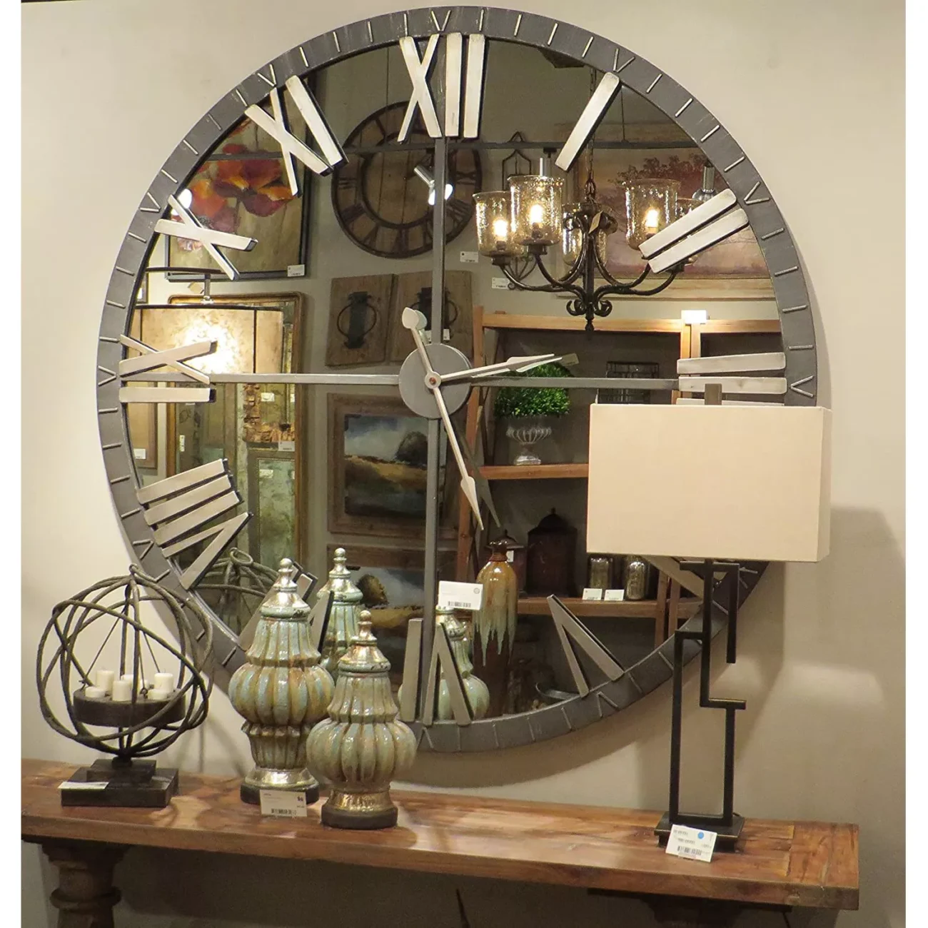 Mirrored Round Wall Clock Oversize Modern Mirror Glass