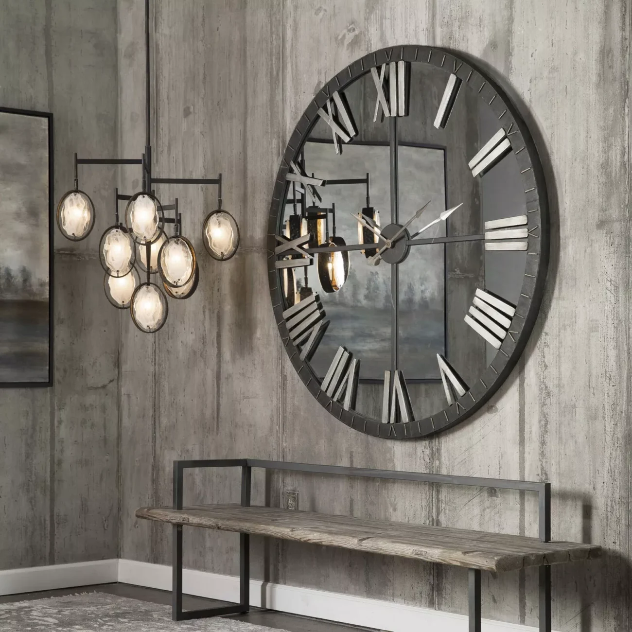 Mirrored Round Wall Clock Oversize Modern Mirror Glass - Image 3