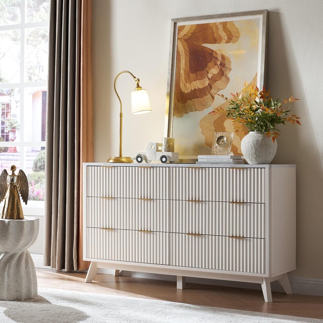 Modern Chest of Drawers with Faux Marble Top