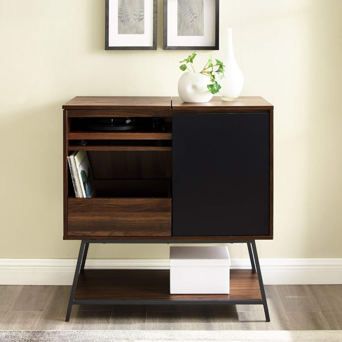 Modern Rectangle Sideboard with Record Player Storage