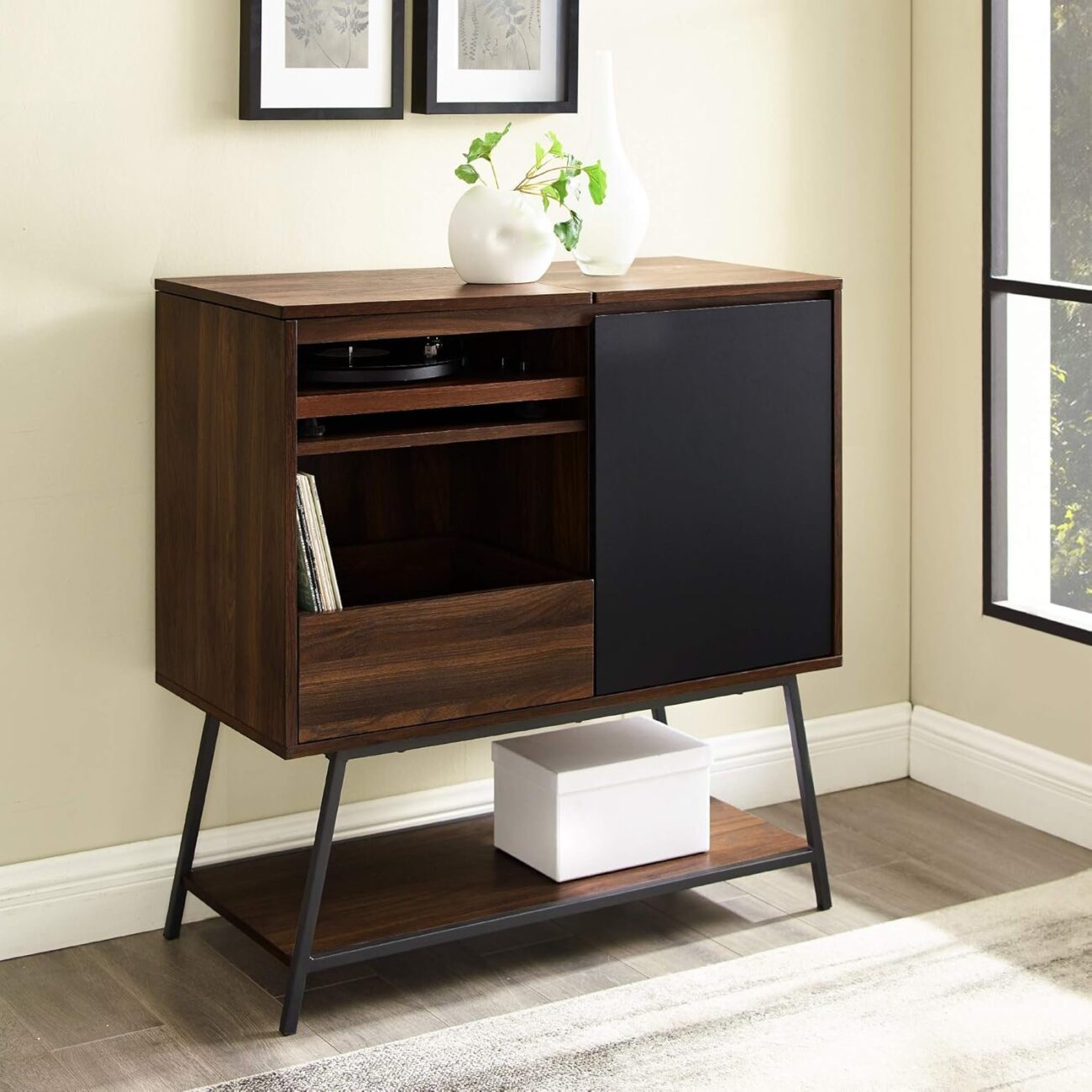 Modern Rectangle Sideboard with Record Player Storage - Image 2