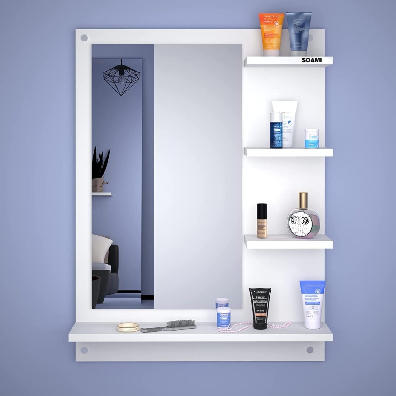 Multipurpose Mirror Wall Shelf Engineered Wood Matte Finish