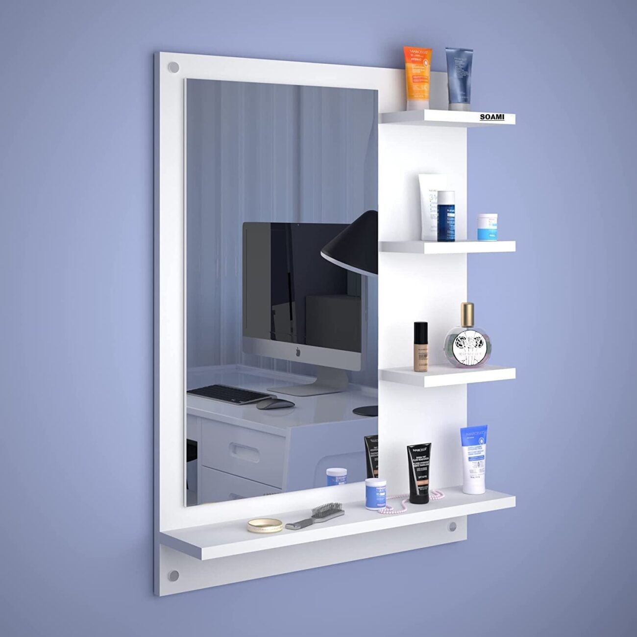 Multipurpose Mirror Wall Shelf Engineered Wood Matte Finish - Image 3