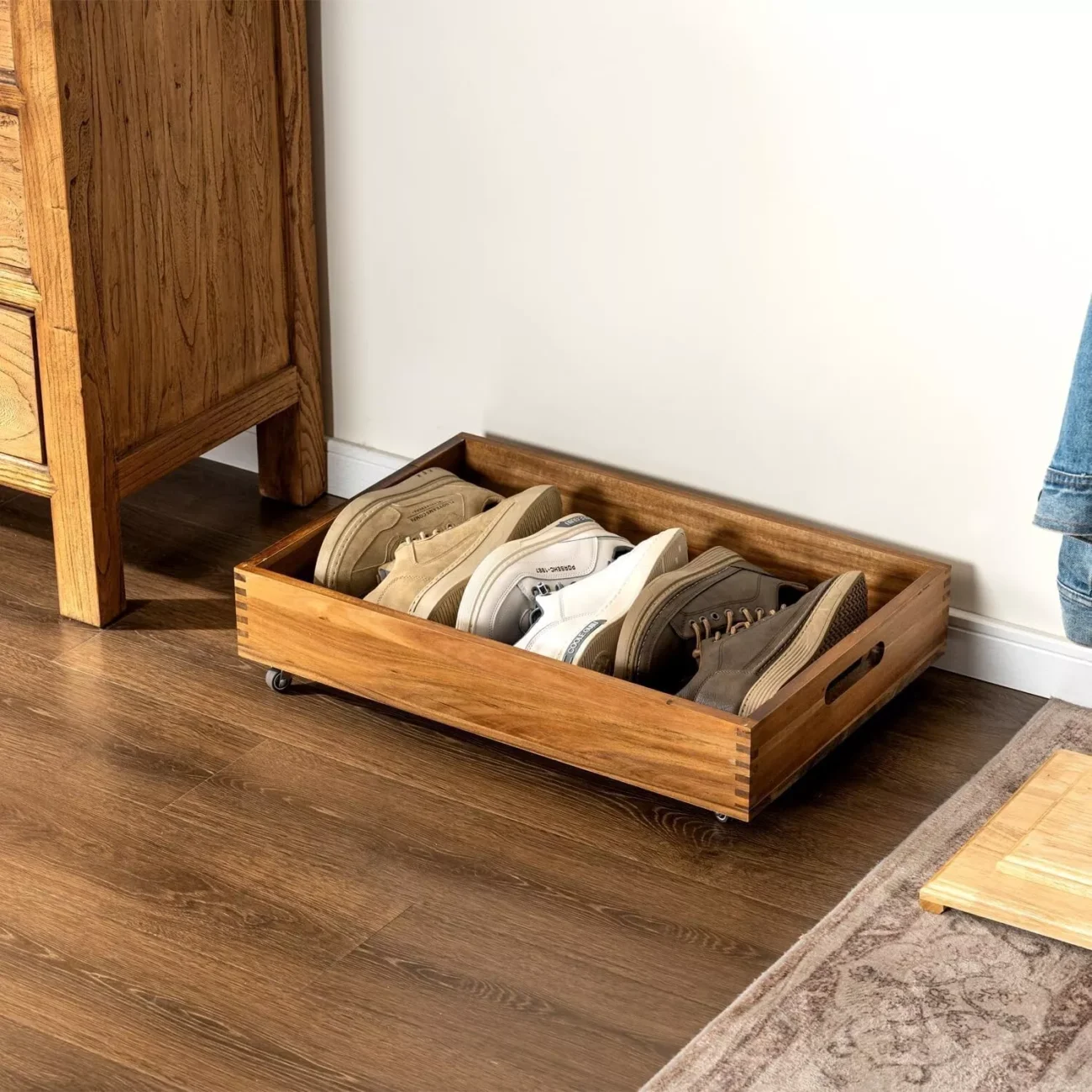 Rolling Underbed Shoe Rack Bedroom Organizer