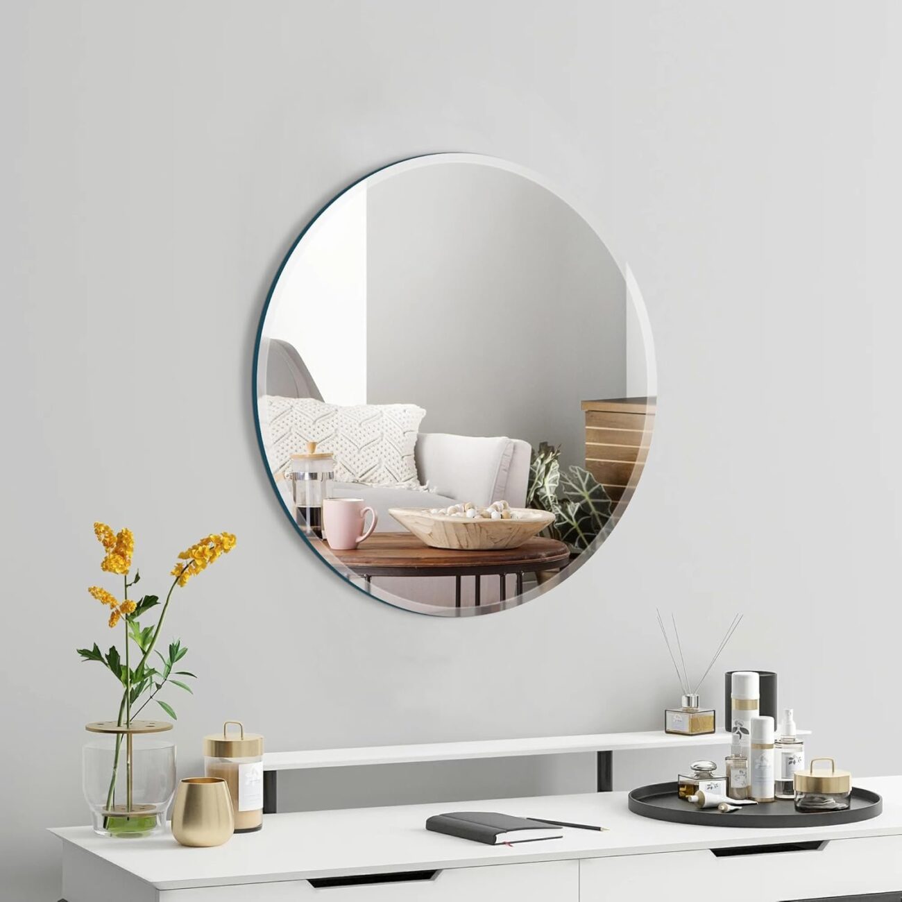 Round Mirror 30 Inch Beveled Frameless Circle Mirror