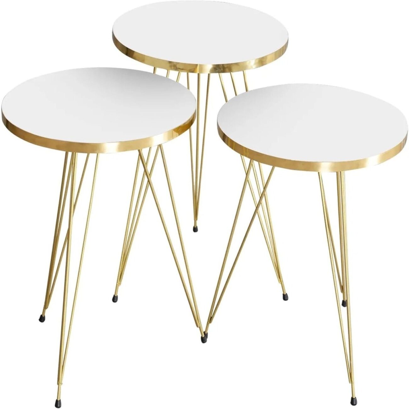 Set of 3 Nesting Table Elegant Round Top with Metal Golden Legs - Image 3