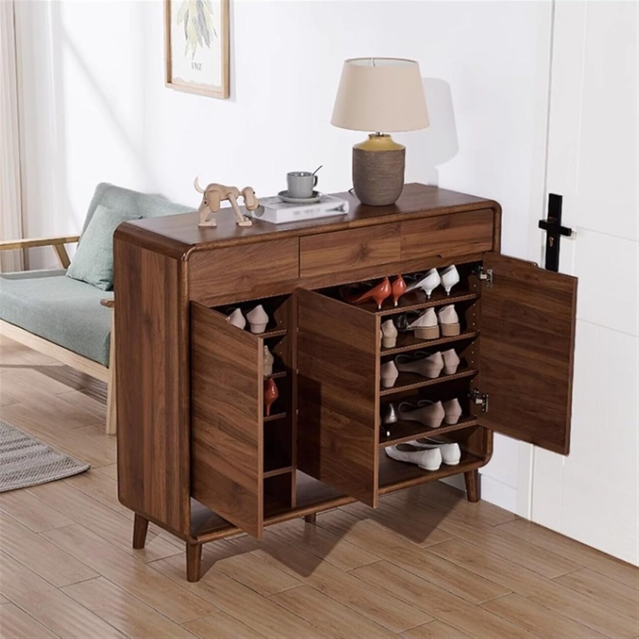 Stackable Shoe Storage Cabinet with Door and Drawer - Image 2