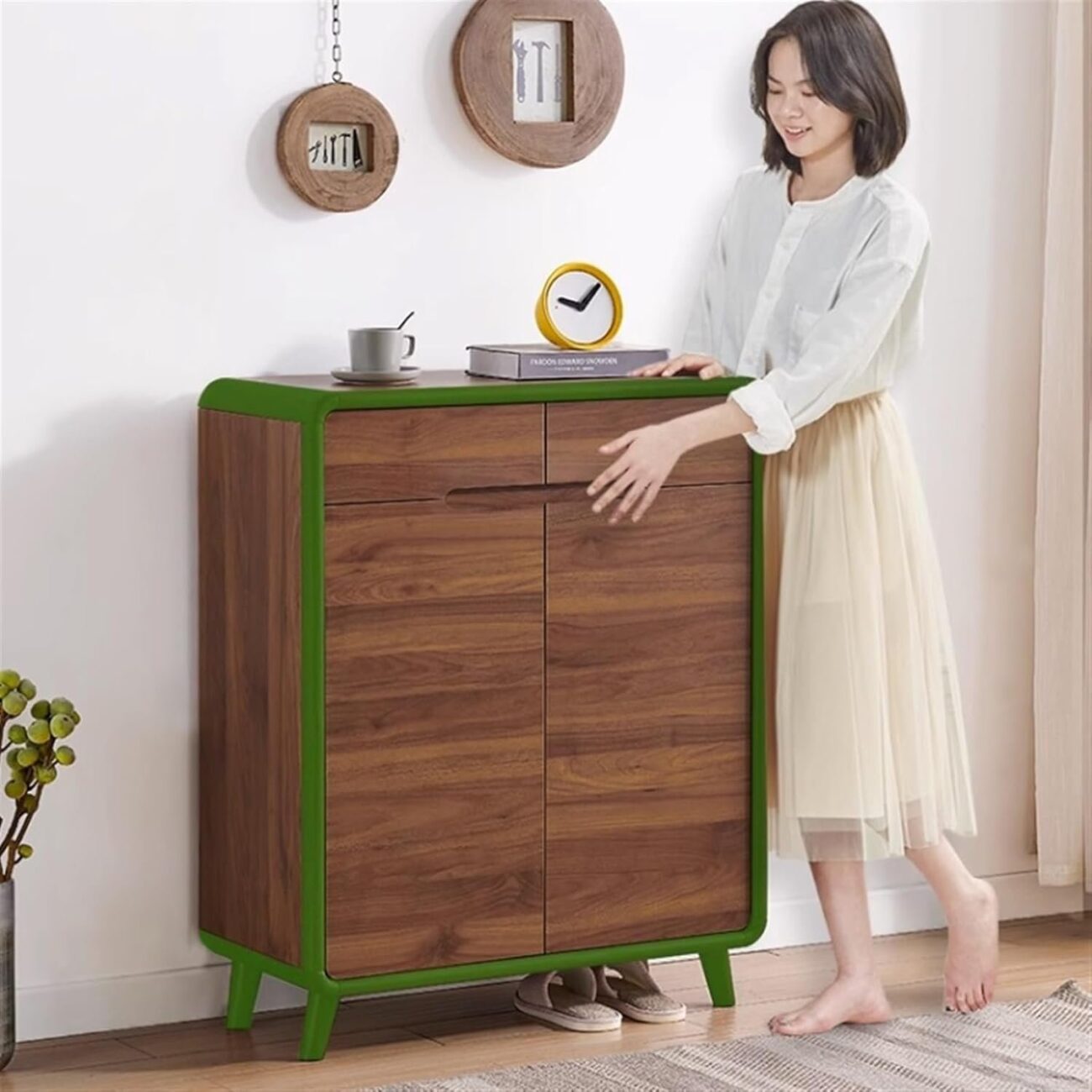 Stackable Shoe Storage Cabinet with Door and Drawer - Image 4