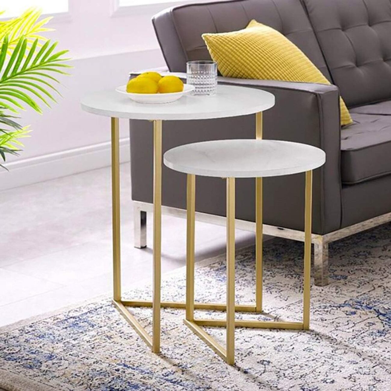 Vintage Coffee Side End Tables with Metal Legs and MDF Top