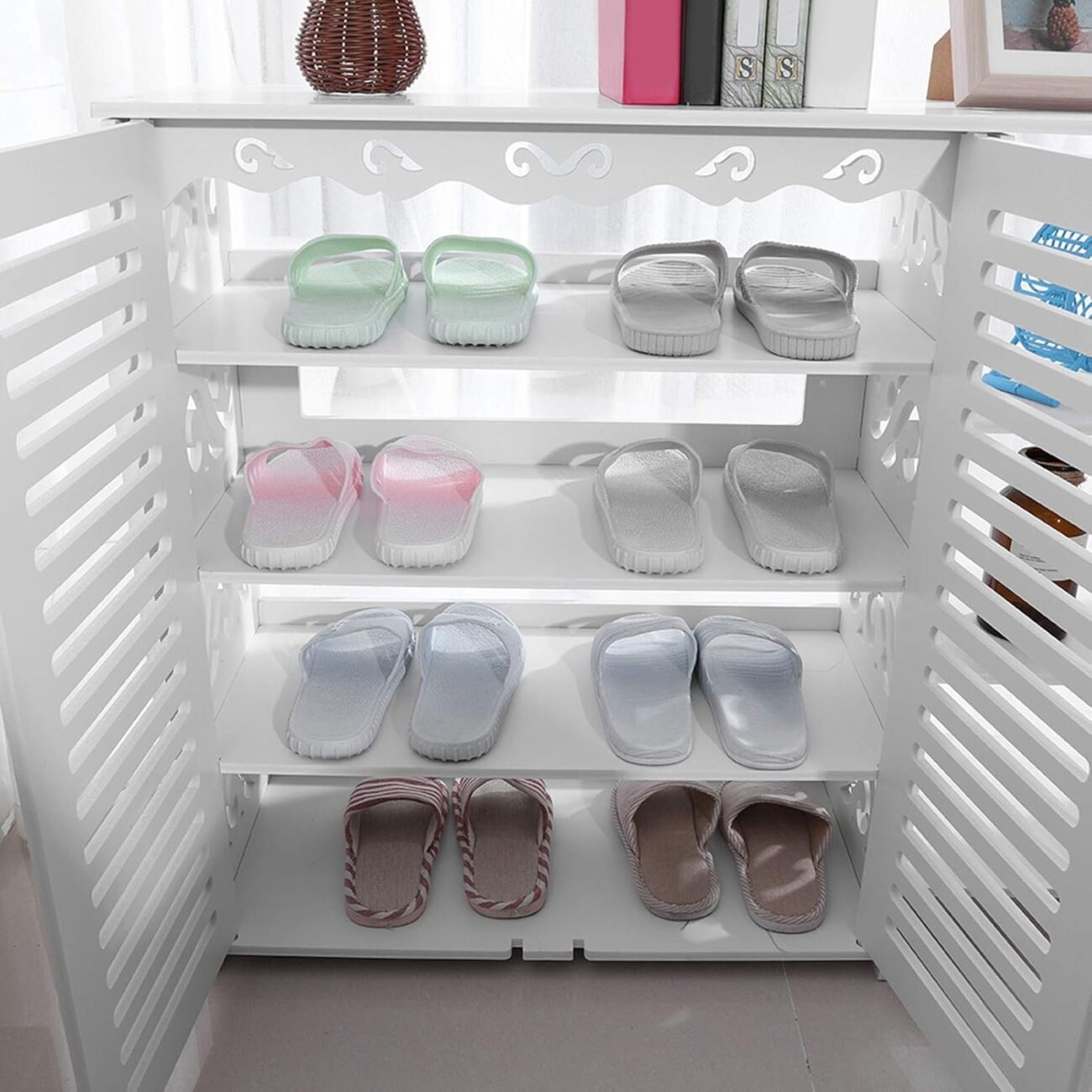 White Wooden Shoe Cabinet Storage Rack - Image 3