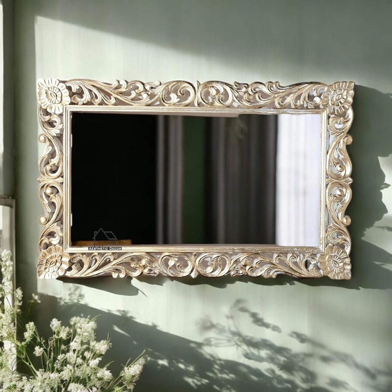 Aesthetic Wooden (4x2.5) ft Carved Wall Mirror Frame - Image 2