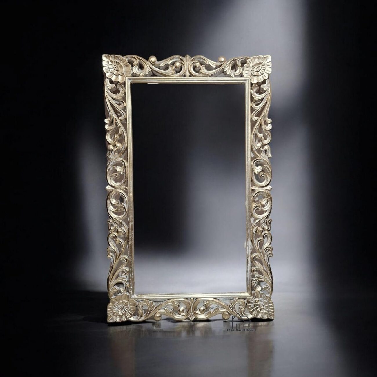 Aesthetic Wooden (4x2.5) ft Carved Wall Mirror Frame - Image 5