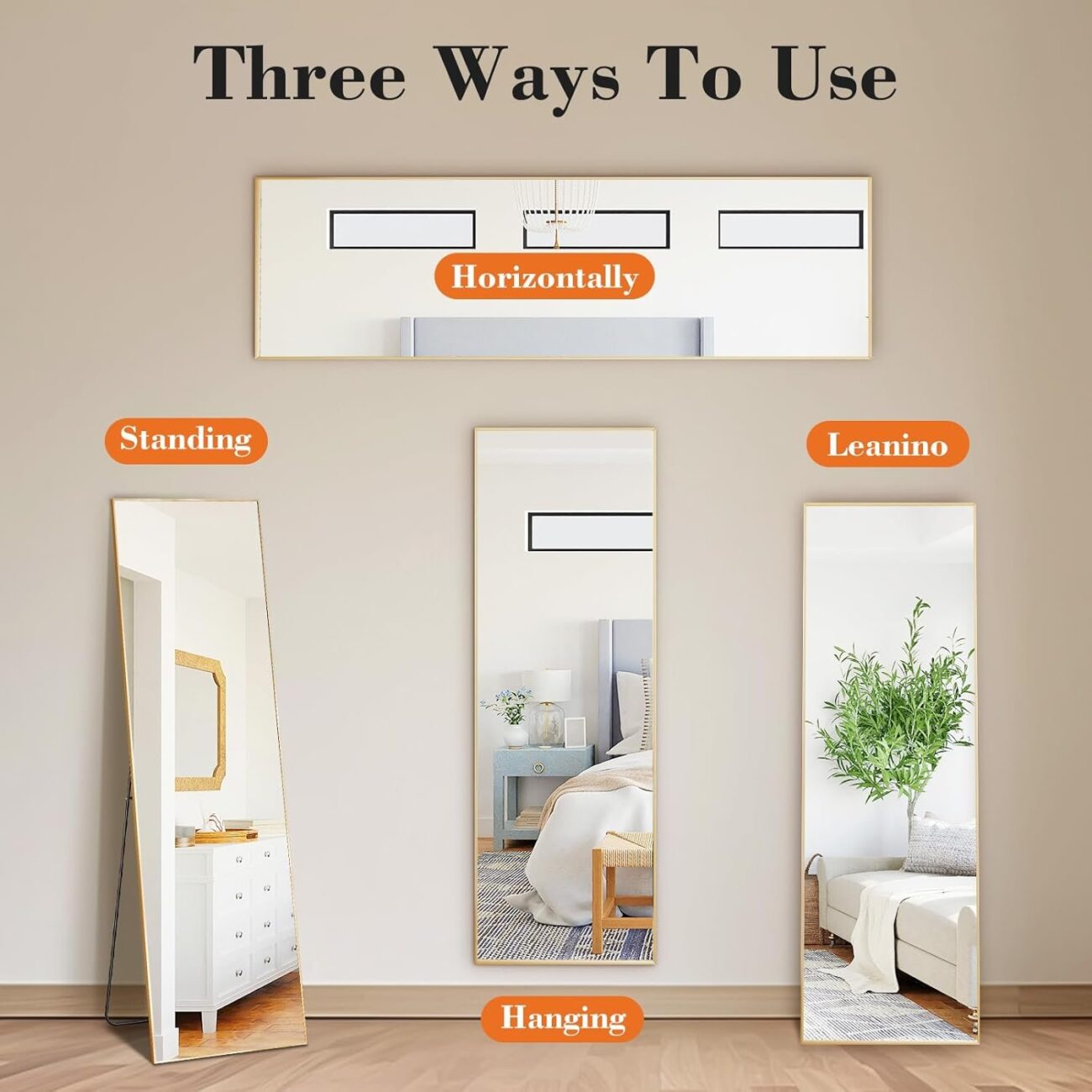 Arched Full Length Mirror with Stand (Gold) - Image 3