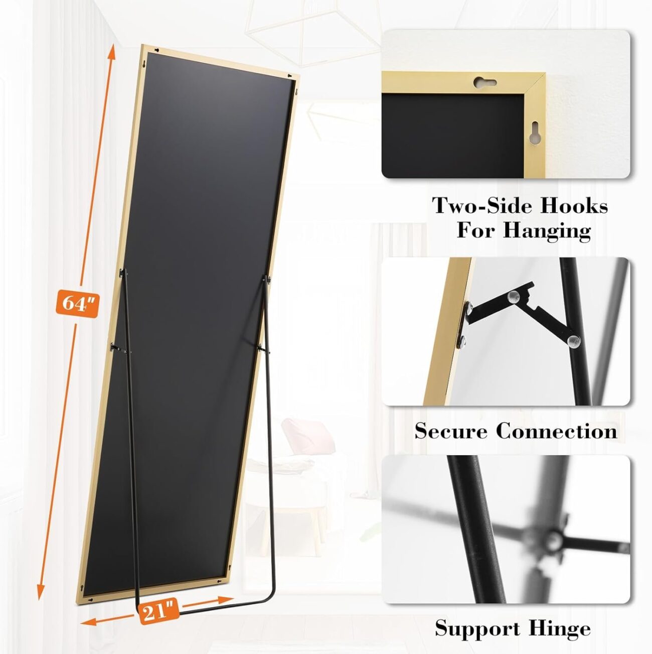 Arched Full Length Mirror with Stand (Gold) - Image 2
